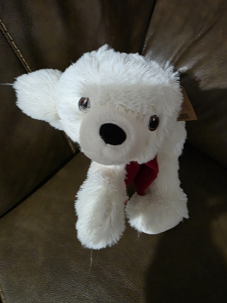 Adorable White Plush Polar Bear with Red Scarf - photo 2