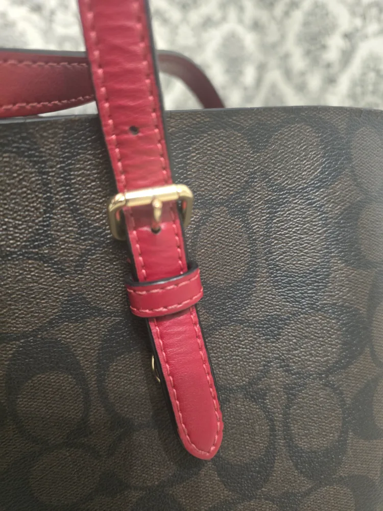 Coach Tote Bag - Brown Signature Canvas with Red Leather Accents image indicator(2)