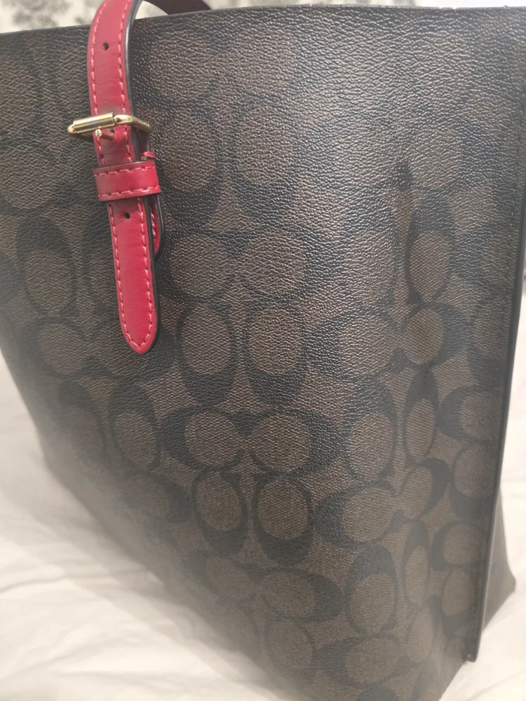 Coach Tote Bag - Brown Signature Canvas with Red Leather Accents image indicator(3)