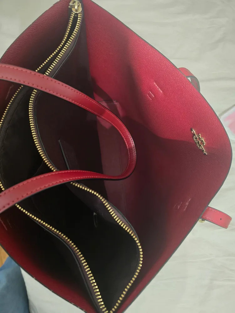 Coach Tote Bag - Brown Signature Canvas with Red Leather Accents image indicator(5)