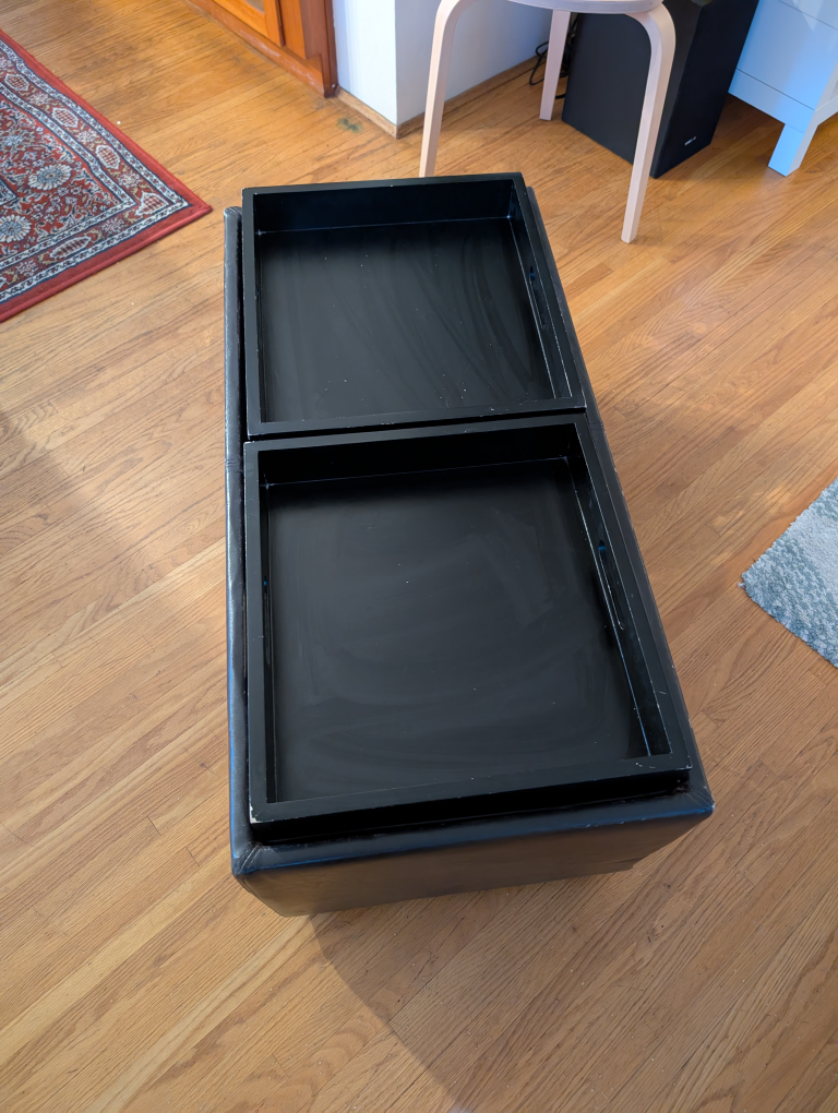 Brown Leather Storage Ottoman with Two Trays - photo 2