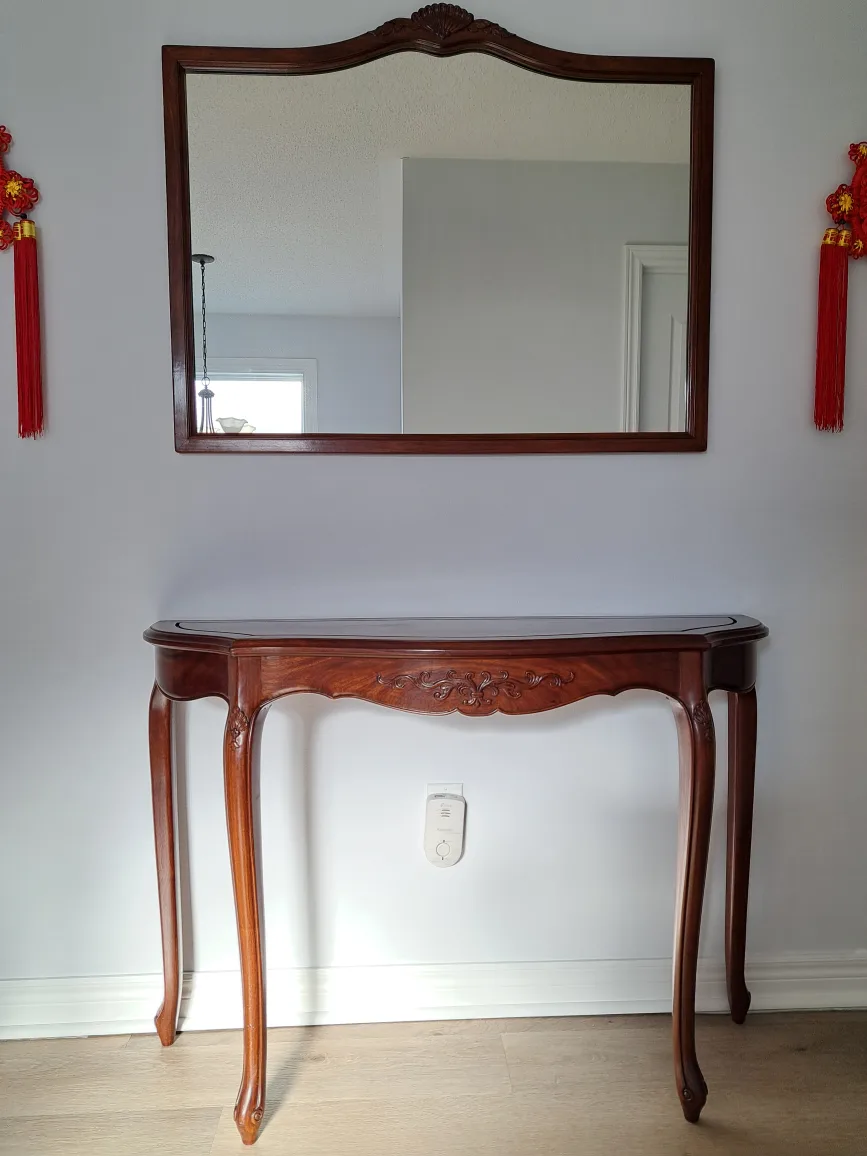 Vintage Hand-carved Chinese Redwood Console Table With Mirror image indicator(7)