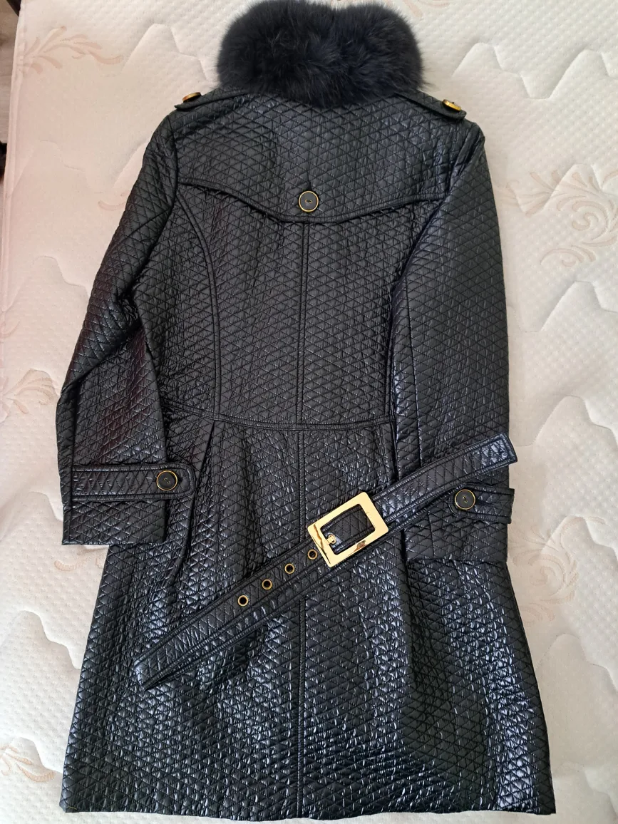 P.Studio Black Quilted Coat with Fur Collar - Size 4 image indicator(2)