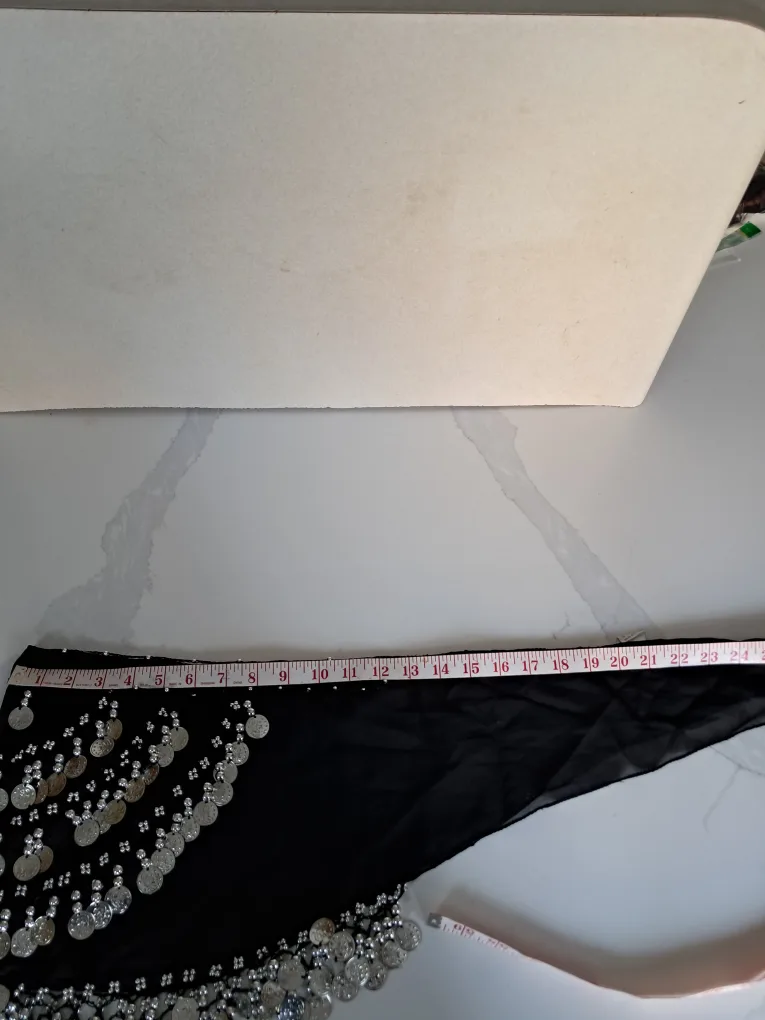 Belly Dance Hip Scarf - Black with Silver Coins image indicator(4)