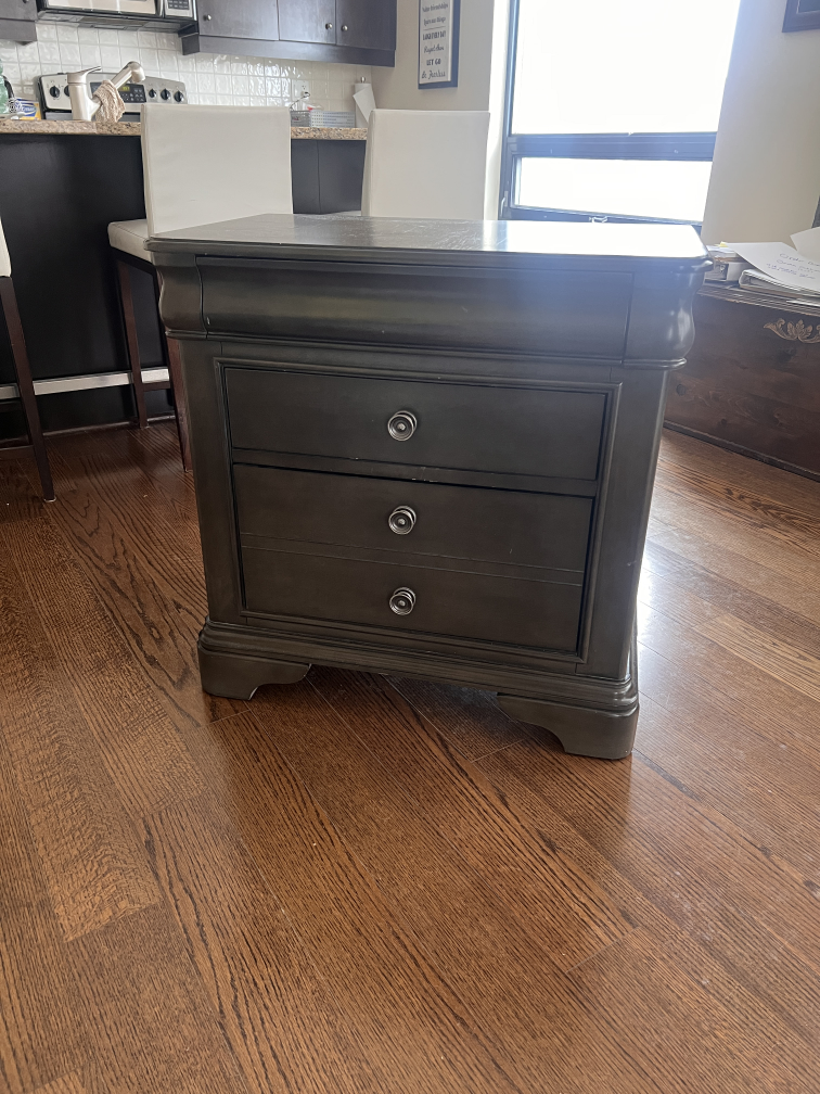 Dark Brown Wooden Three-Drawer Nightstand