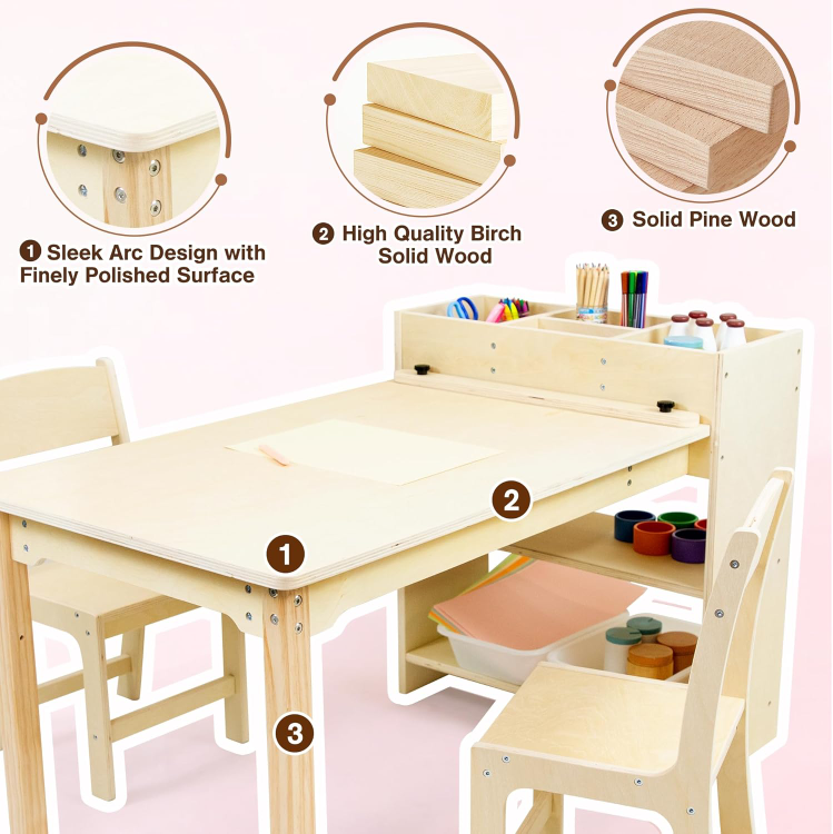 Kids Wooden Table and Chair Set with Storage - photo 3
