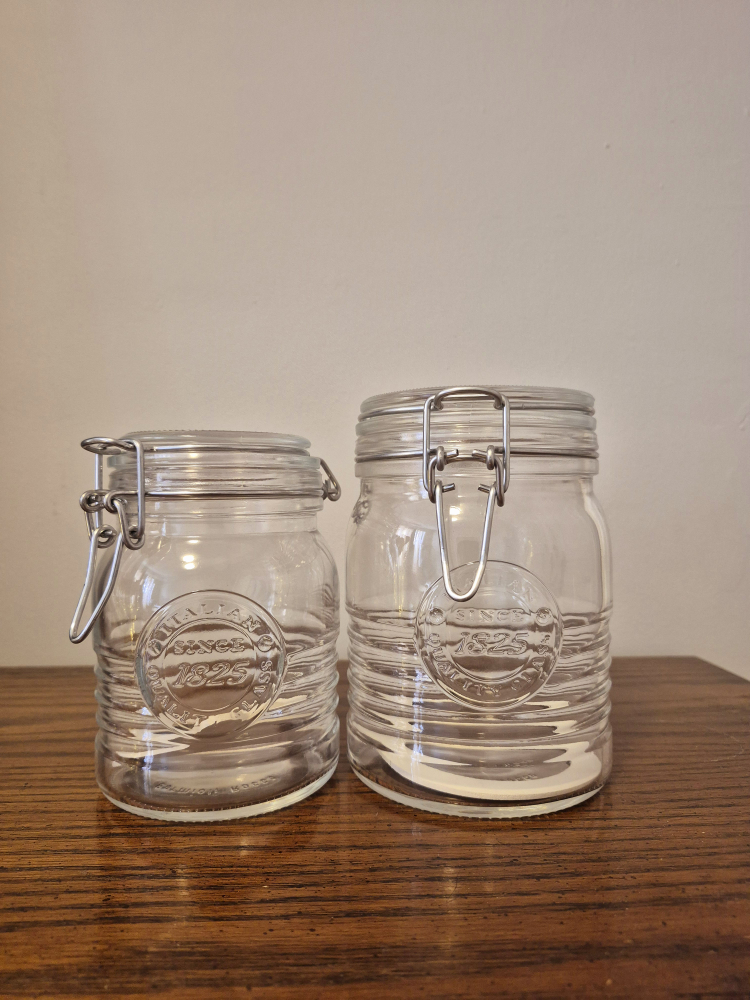 Bormioli Rocco Glass Storage Jars with Clamp Lids - Set of Two