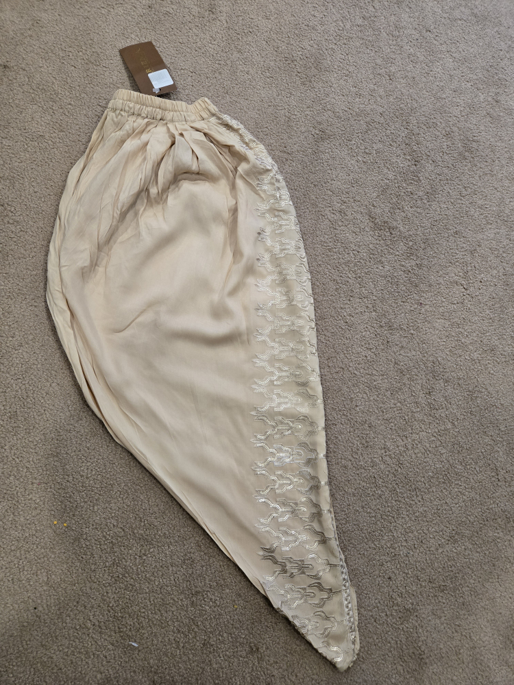 Beige embroidered tulip shalwar, size small