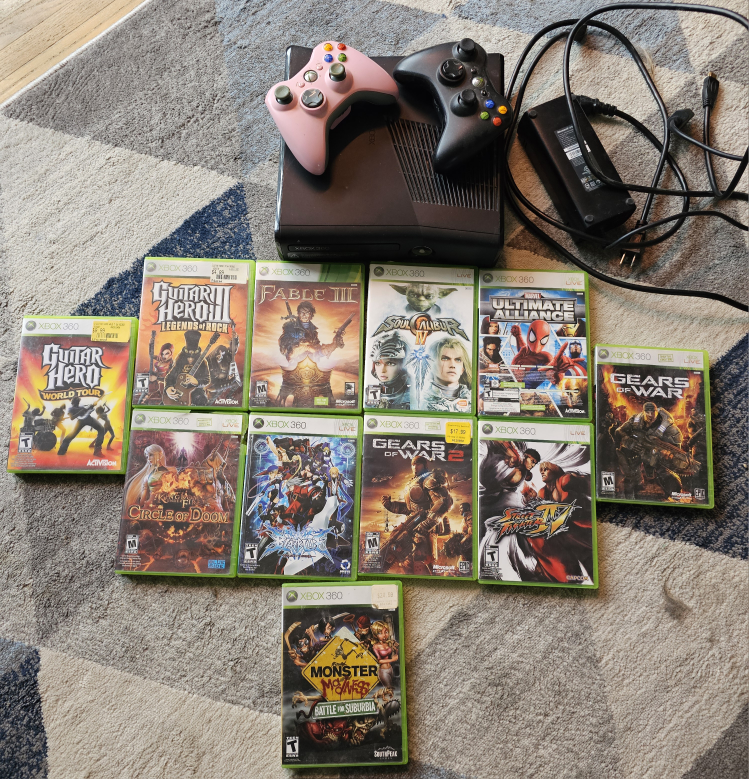 Xbox 360 Console with Games and Controllers