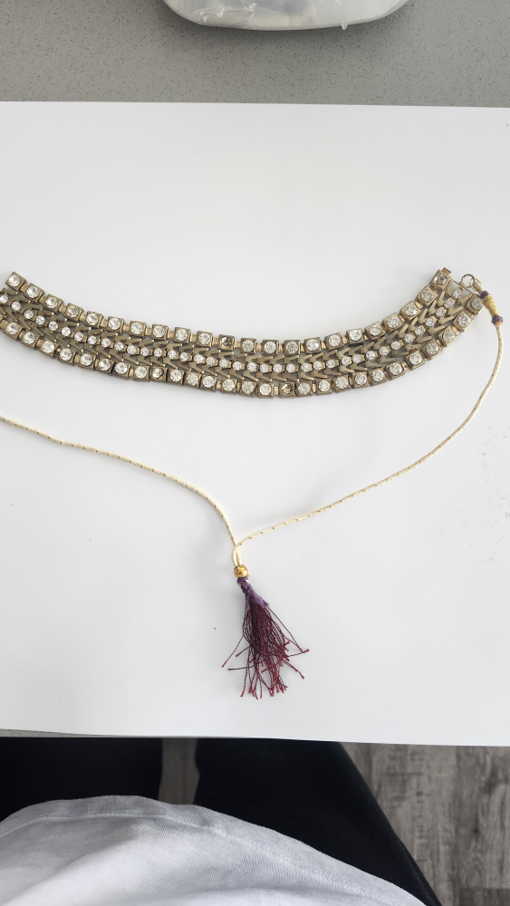 Gold Tone Layered Rhinestone Choker Necklace