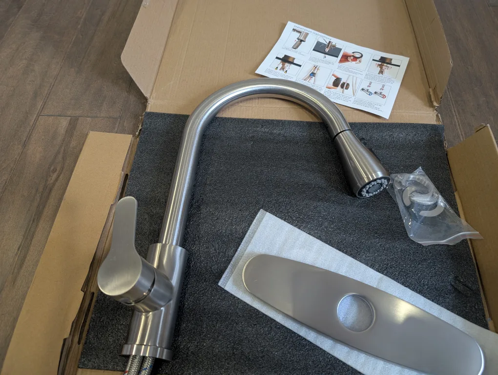 New Brushed Nickel Kitchen Faucet with Pull-Down Sprayer image indicator(7)