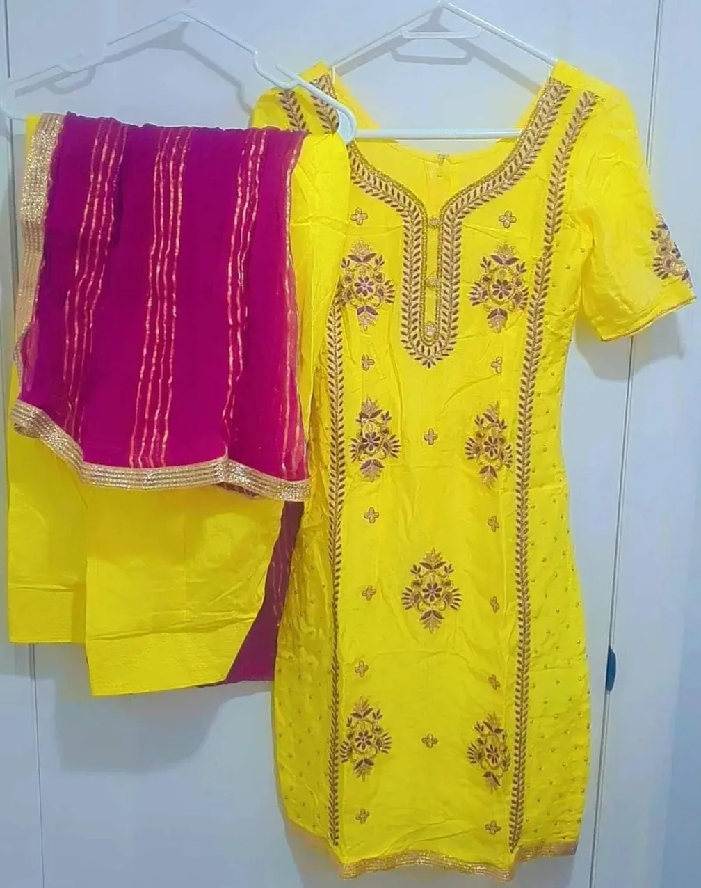 Beautiful Yellow Punjabi Suit with Maroon Dupatta image indicator(2)