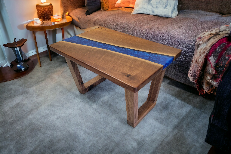 Unique Live Edge Walnut Coffee Table with Blue Resin Inlay - photo 2