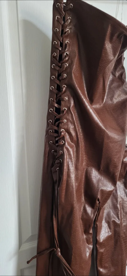 Fashion Nova Brown Leather Jumpsuit Size L image indicator(3)