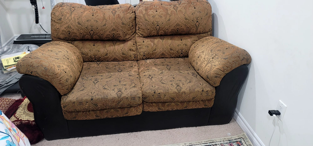 Loveseat - Brown and Black Fabric