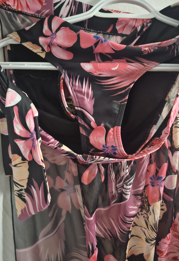 Floral Print Bikini with Sheer Cover-Up