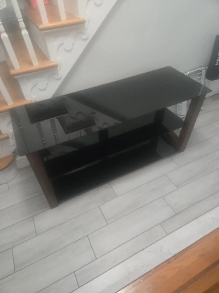 Black Glass TV Stand with Wooden Legs image indicator(3)