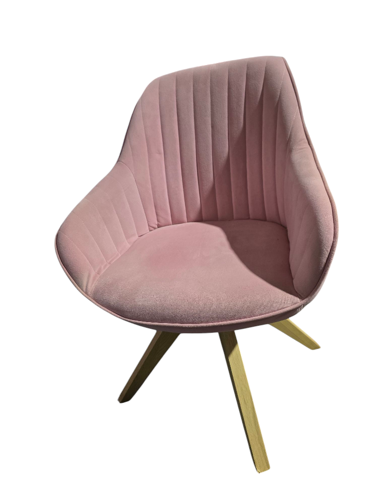 Pink Velvet Swivel Accent Chair with Wooden Legs