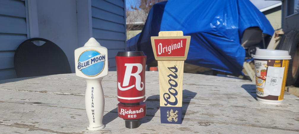 3 Beer Tap Handles - Blue Moon, Rickard's Red, Coors