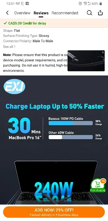 USB-C to USB-C 2m Cable, Fast Charging & Data Transfer image indicator(4)