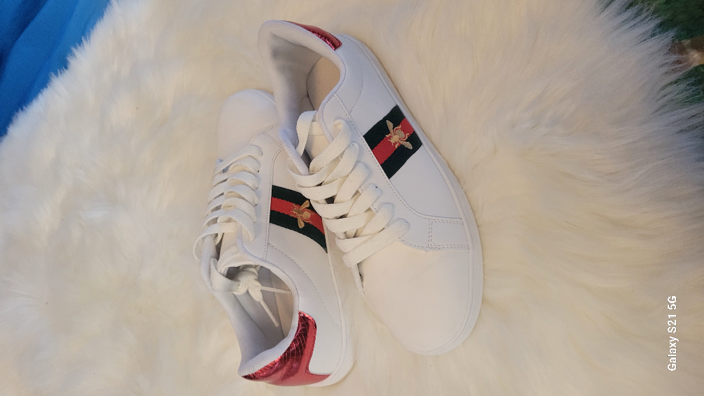 Women's White Leather Sneakers with Bee Detail - photo 3