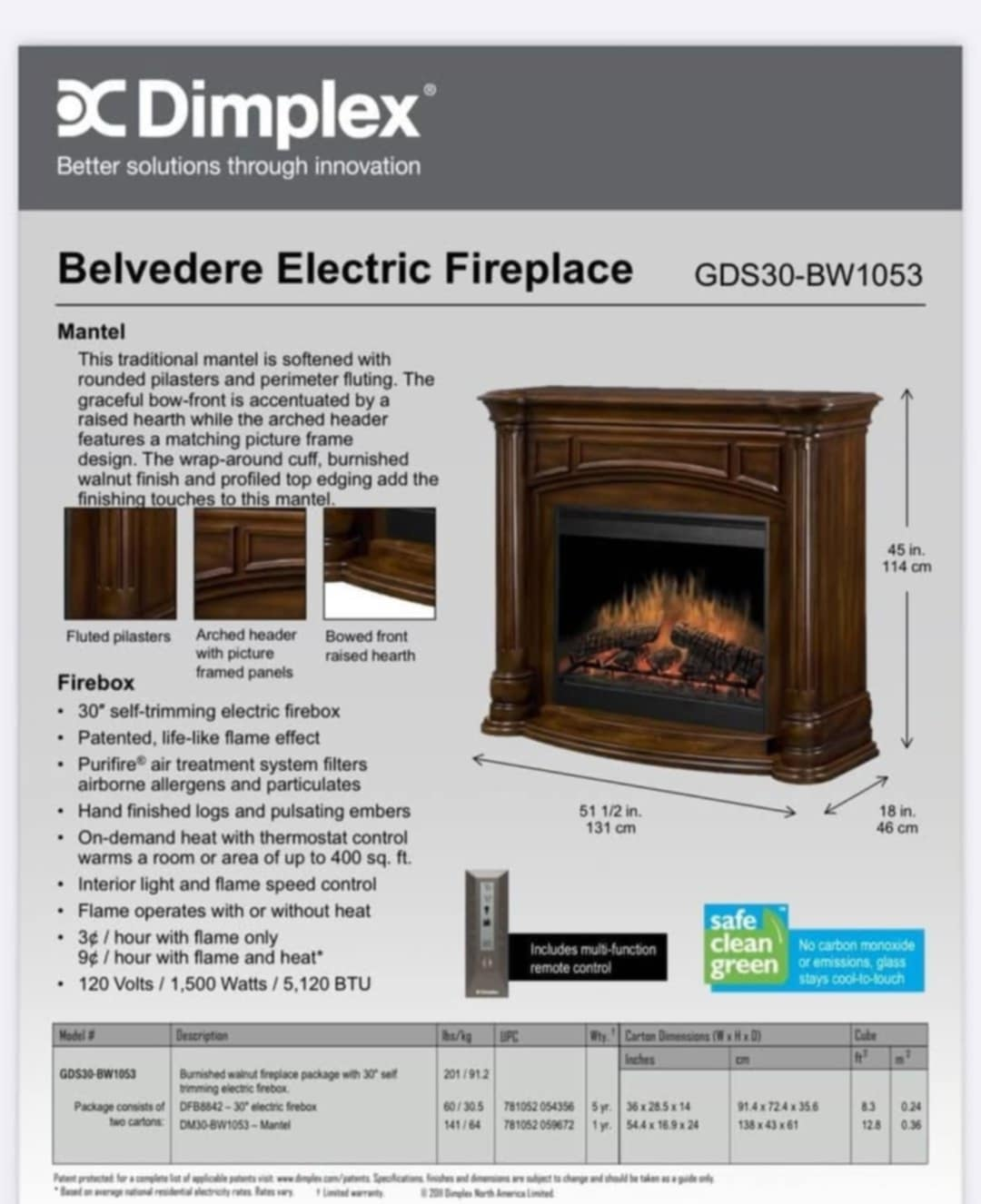 Dimplex Belvedere Walnut Mantel Fireplace - photo 2
