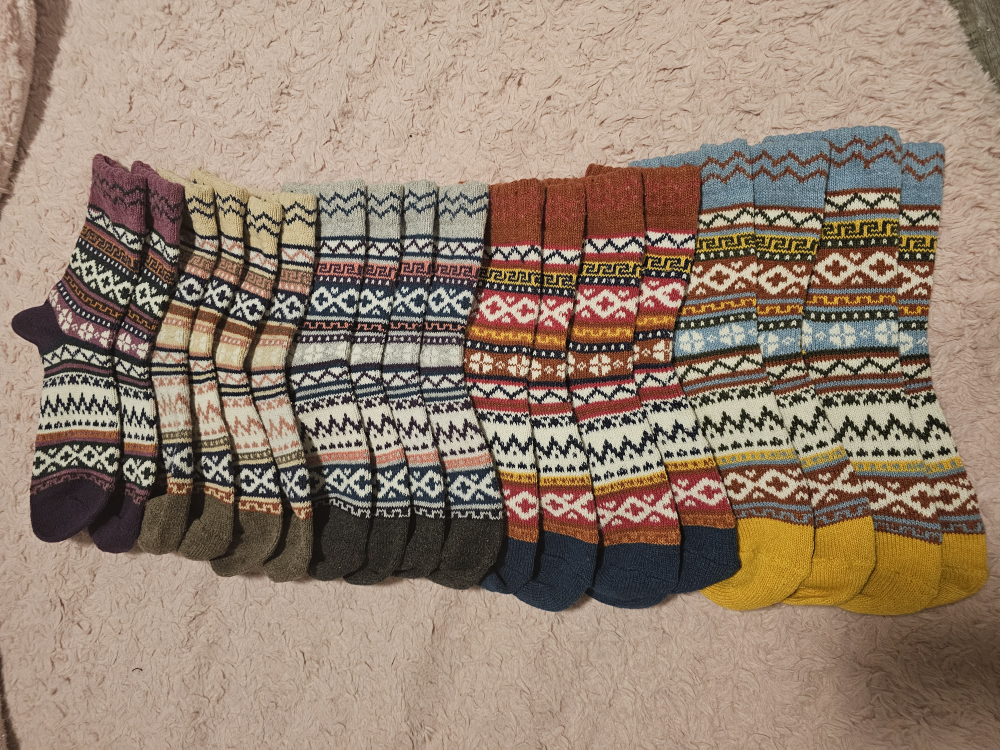 9 Pairs of Fair Isle Patterned Crew Socks