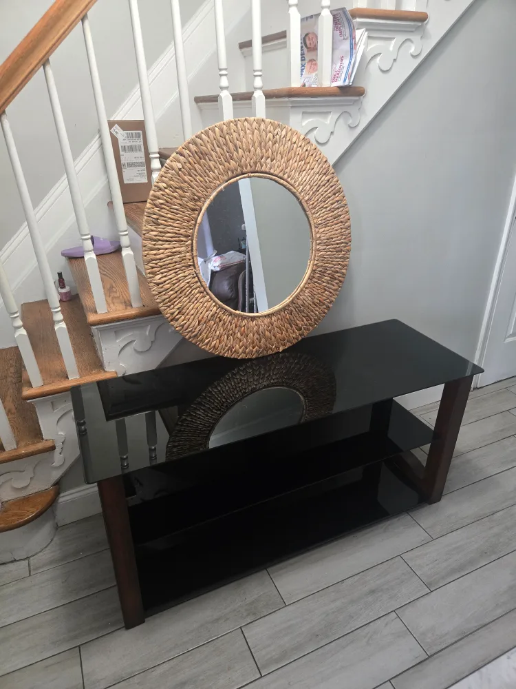 Black Glass TV Stand with Wooden Legs image indicator(2)