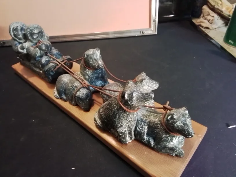 Eskimo Soapstone Carving - Dog Sled Team image indicator(2)