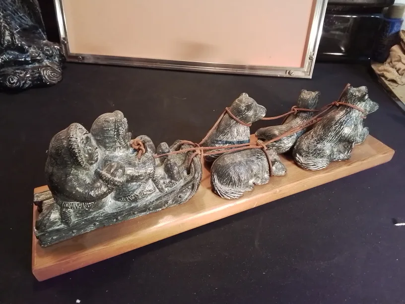 Eskimo Soapstone Carving - Dog Sled Team image indicator(10)