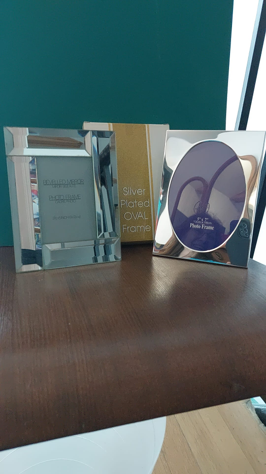 Two Photo Frames - Silver Plated Oval & Bevelled Mirror