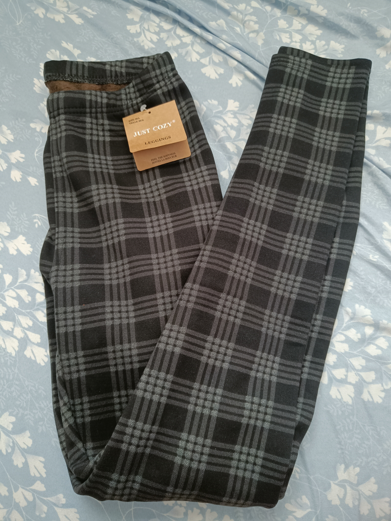 Just Cozy Leggings - Medium/Large - Black and Grey Plaid