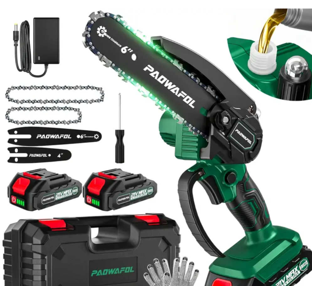 PADWAFOL 6" Cordless Chainsaw with Two Batteries