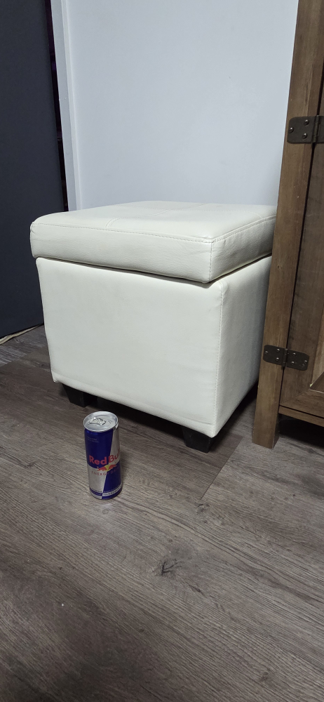 White Faux Leather Storage Ottoman