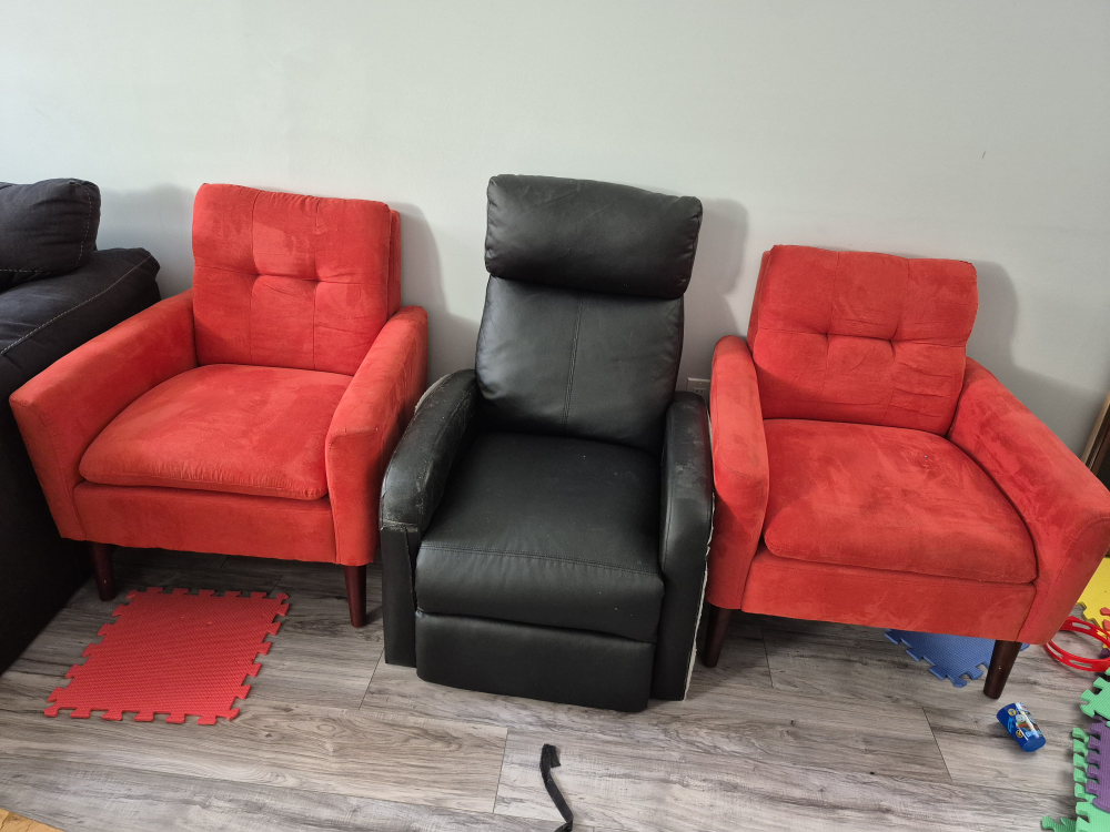 2 Red accent chairs