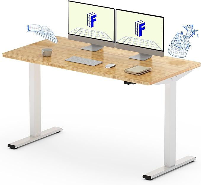 Electric Standing Desk - Bamboo Top, White Frame