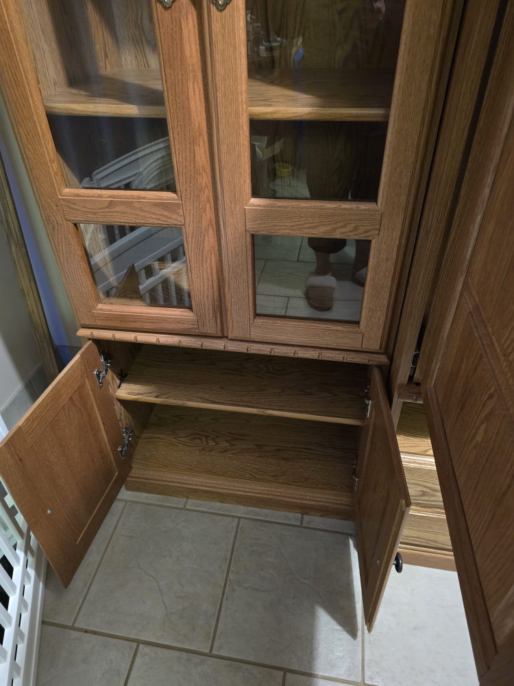 Oak Entertainment Center with Glass Doors