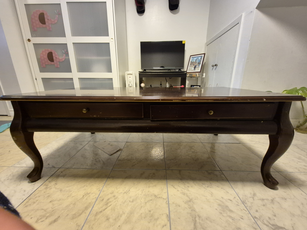 Dark brown wood coffee table with two drawers - photo 3