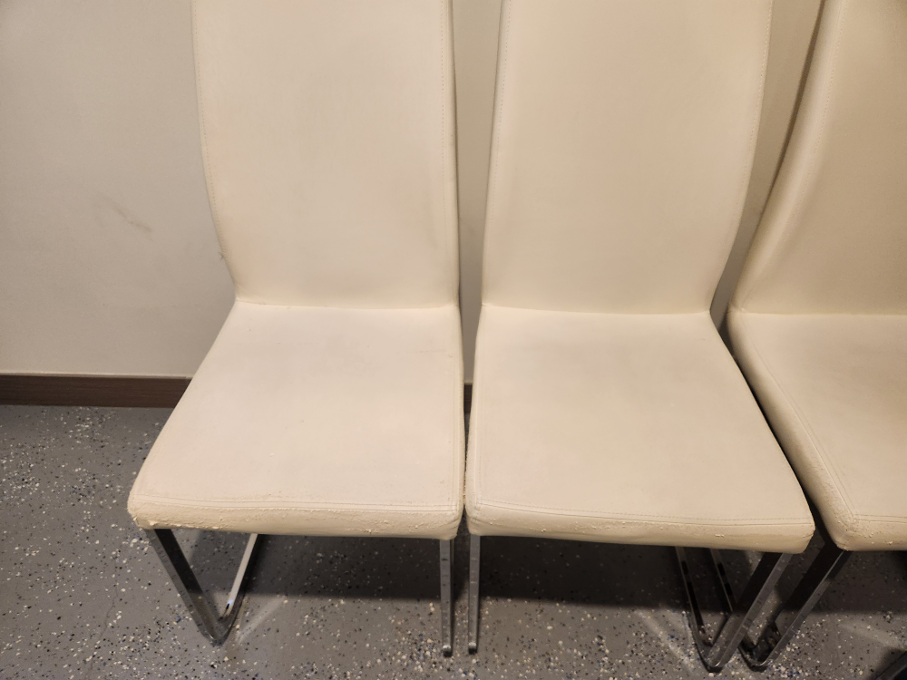 Six White Leather Dining Chairs with Chrome Legs - photo 5
