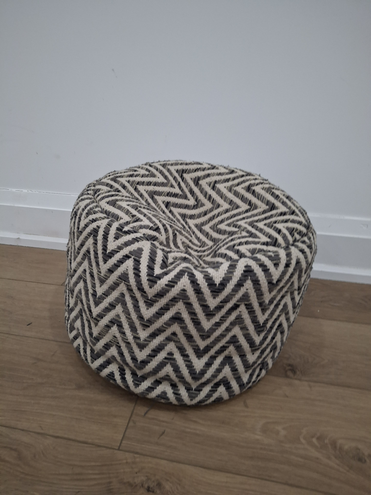 Round Pouf Ottoman, Grey and Beige Chevron Pattern - photo 2