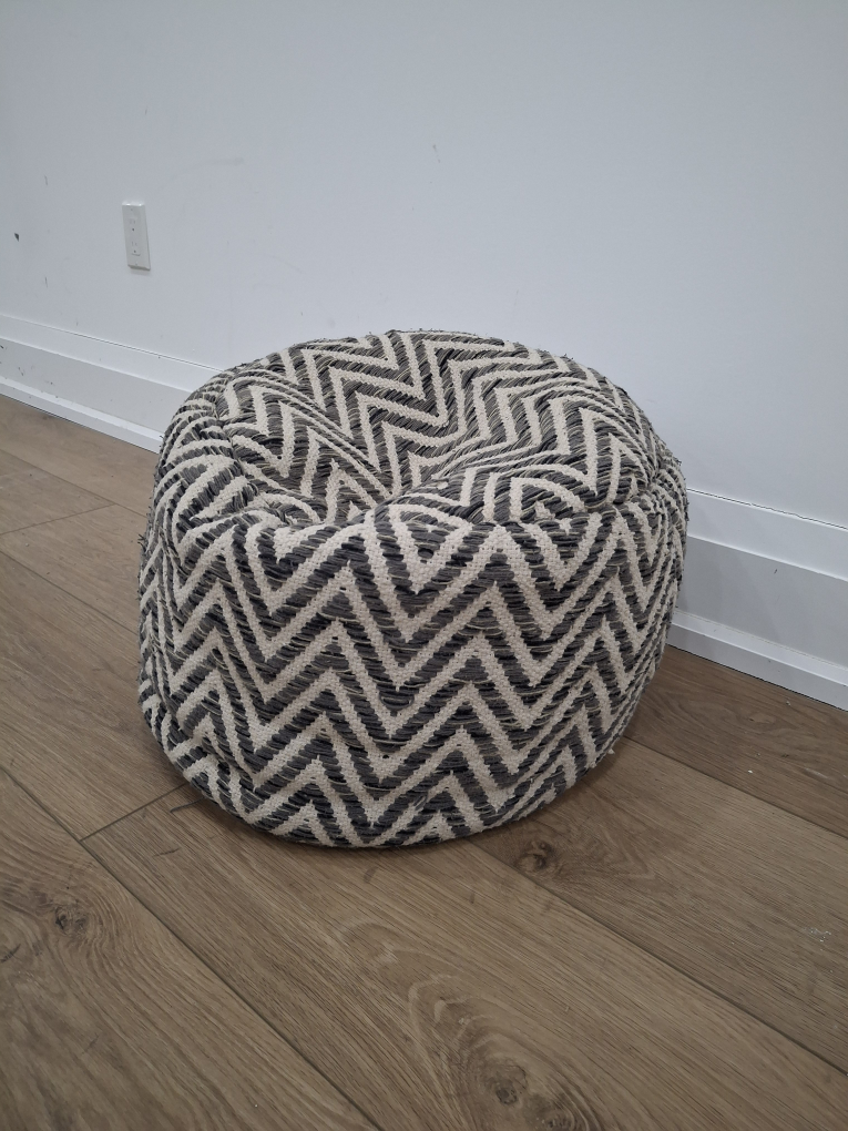 Round Pouf Ottoman, Grey and Beige Chevron Pattern - photo 3