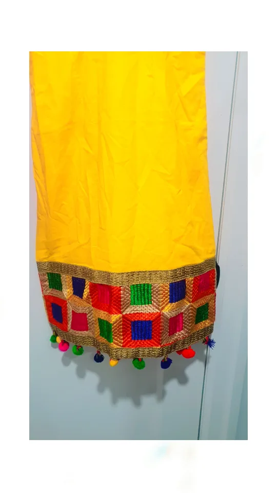 Girls' Pink and Blue Embroidered Dress with Matching Dupatta image indicator(3)