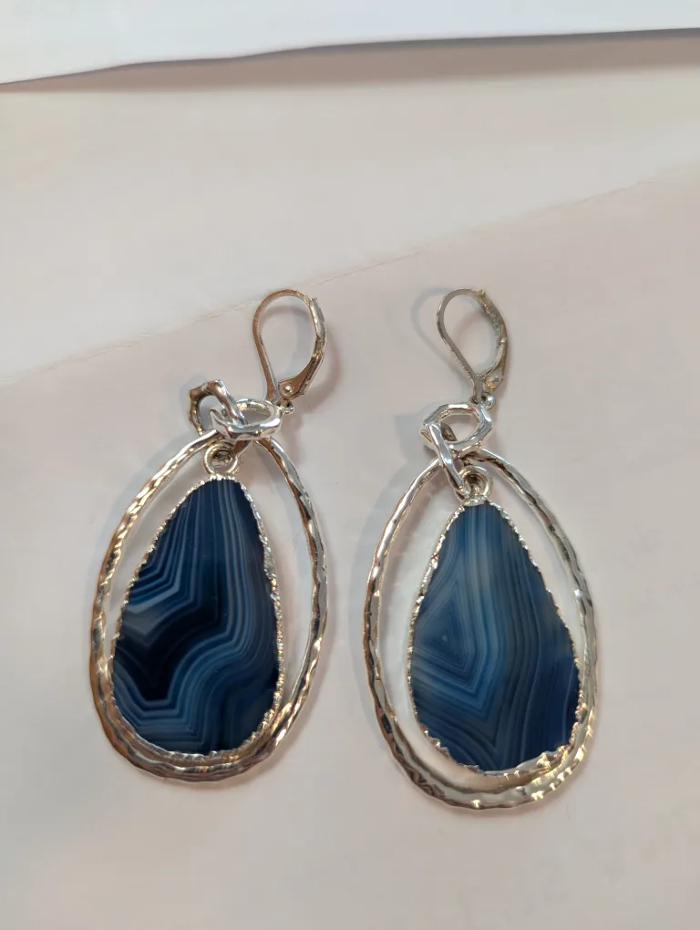 Blue Agate slice Dangle Earrings image indicator(2)