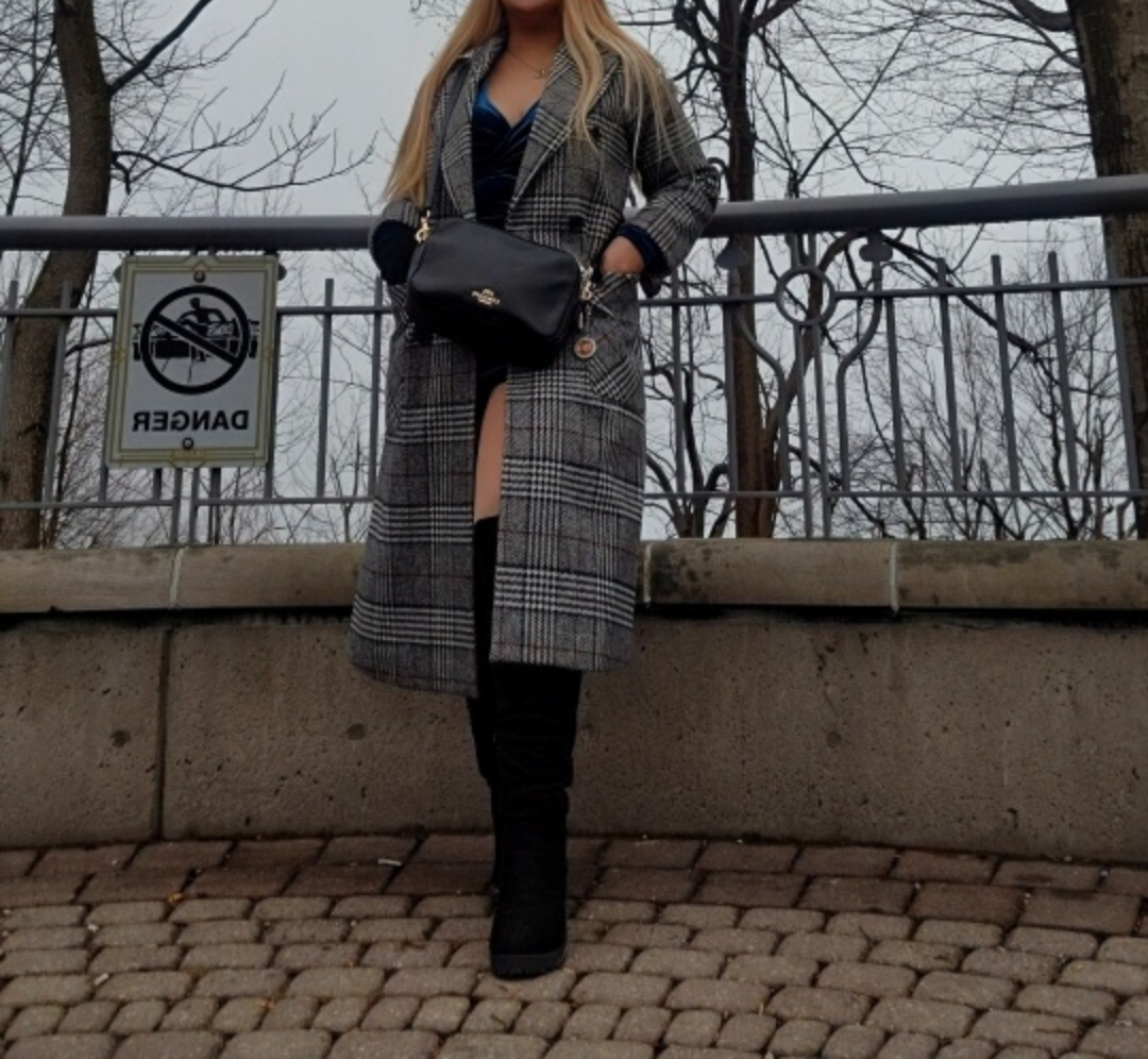 Grey Plaid Longline Coat