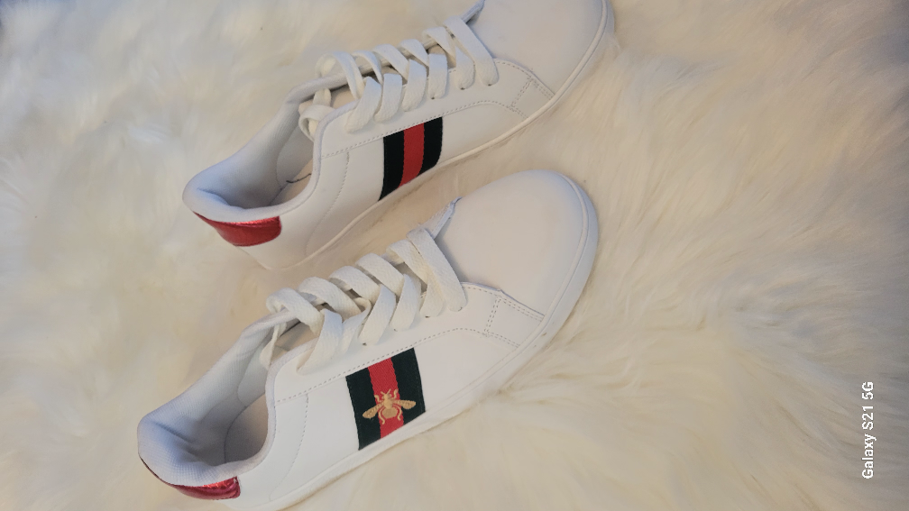 Women's White Leather Sneakers with Bee Detail - photo 2