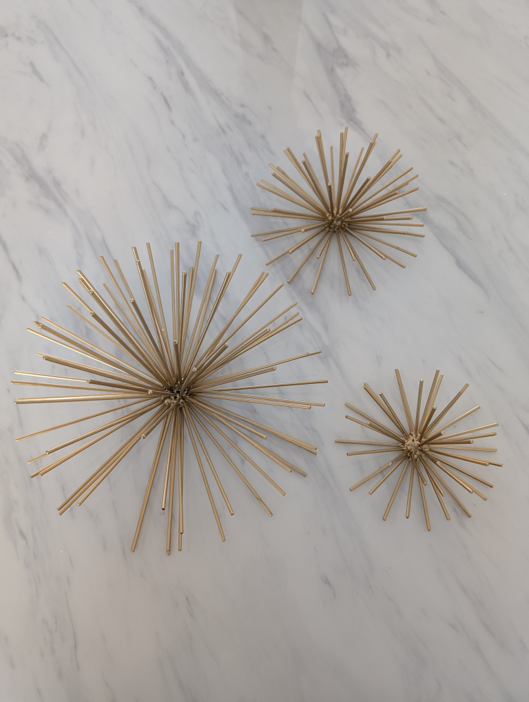 Set of 3 Gold Metal Sunburst Wall Decor