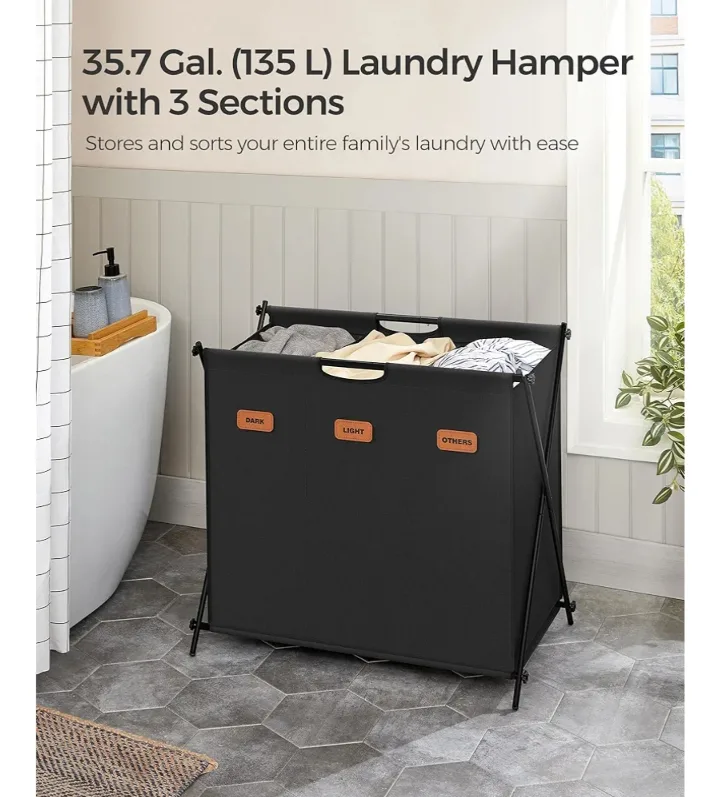 3-Section Foldable Laundry Hamper image indicator(5)