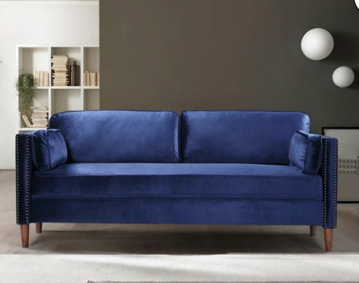 Velvet Sofa, Navy Blue, Mid-Century Modern