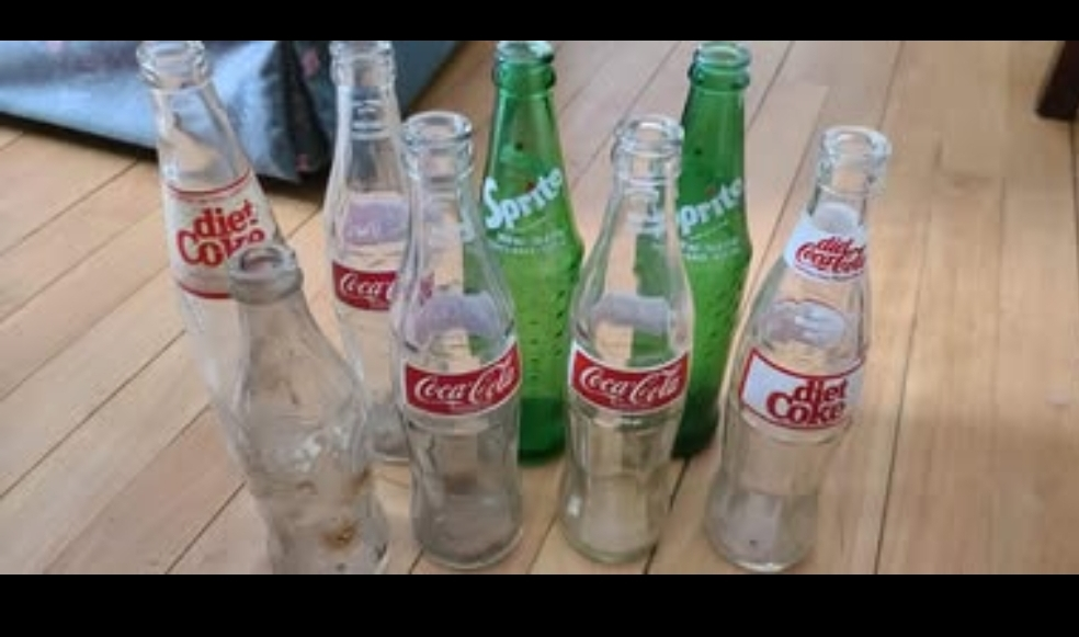 Vintage Glass Soda Bottles - Coca-Cola, Diet Coke & Sprite