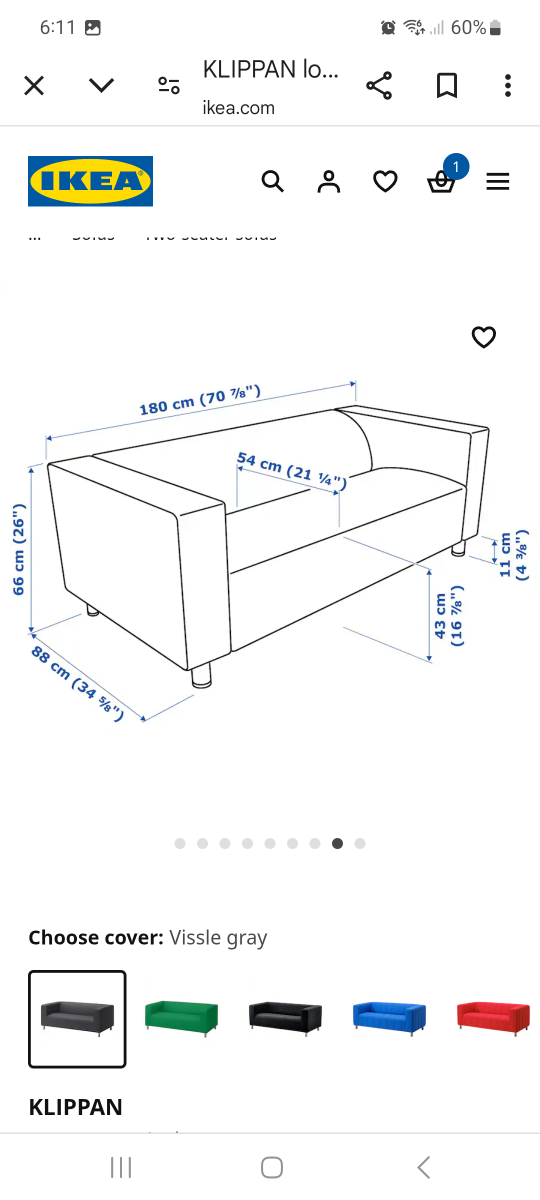IKEA KLIPPAN Loveseat - Vissle Gray Cover - photo 3